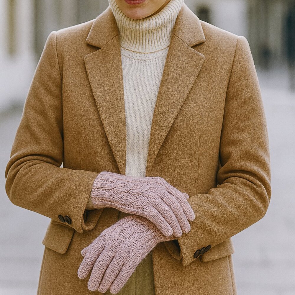 Y2K Vintage Lauren Ralph Lauren Lambswool Angora Cable‎ Knit Gloves Pink NWOT